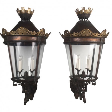 Large Pair of French Wall Lanterns